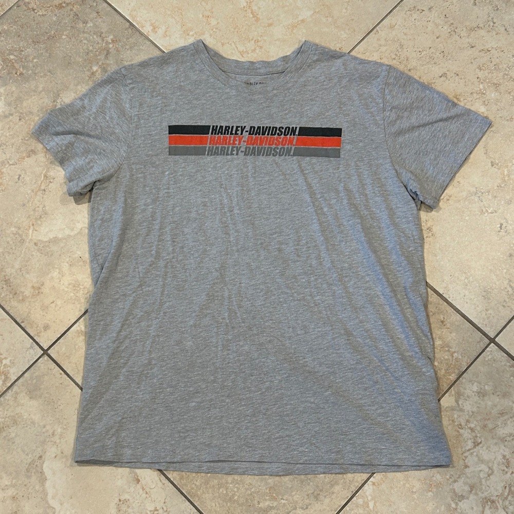 Harley Davidson Graphic Shirt‎ Women XL Grey Slim Fit Racing Stripe Logo Tee